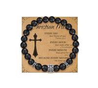 XFSRG Bracciale Uomo in Pietra Nera Opaca con Croce in Acciaio Braccialetto Elegante e Moderno per Uomo Accessorio di Moda per Ogni Occasione (Nero B)