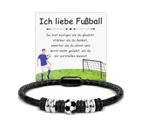 XFSRG Bracciale Uomo Sportivo Braccialetto in Pelle con Calcio e Chiusura Magnetica Regalo per Adolescenti Appassionati di Calcio per Compleanno Natale e Inizio Scuola (Nero)