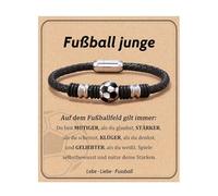 XFSRG Bracciale Uomo Sportivo Braccialetto in Pelle con Calcio e Chiusura Magnetica Regalo per Adolescenti Appassionati di Calcio per Compleanno Natale e Inizio Scuola (Argento)