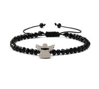 XFSRG Braccialetto Bambina Rosa Quarzo con Angelo Bracciale Ragazza Elegante e Delicato per Moda e Occasione Speciale (Nero)