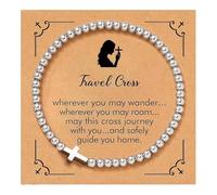XFSRG Bracciali Donna Croce Braccialetti Perline d'Argento Acciaio Inossidabile Battesimo Bracciale Benedetti Adatti per l'Uso Quotidiano Meditazione Regali
