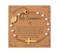 XFSRG Bracciali Donna Elegante Con Perle E Croce Dorata Per Prima Comunione (Oro)