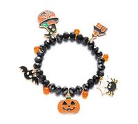 XFSRG Bracciali Donna Halloween Bracciale con Ciondoli Tematici Gioielli Donna Elastico con Perline Cristallo Accessori Festa Braccialetto Regolabile (Nero, Cappello Magico e Zucca)