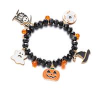 XFSRG Bracciali Donna Halloween Bracciale con Ciondoli Tematici Gioielli Donna Elastico con Perline Cristallo Accessori Festa Braccialetto Regolabile (Nero, Cappello Magico)