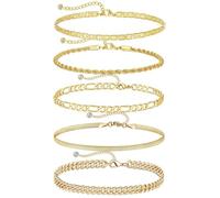 XFSRG Bracciali Donna Set 5 Pezzi Bracciale Oro Catena Bracciale Rigido Acciaio Inossidabile Bracciali con Cubica Zirconia Eleganti Regolabili Gioielli Moda (D)