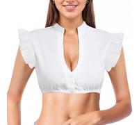 XFSRG Camicia Donna Elegante Maniche Corte Scollo a V Sexy Tradizionale Dirndl Blusa Bavarese Oktoberfest Top(Bianco/XL)