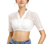 XFSRG Camicia Donna Elegante Scollo a V Tradizionale Dirndl Bluse Sexy Maniche Corte Camicetta per Bavarese Oktoberfest(Bianco/XL)