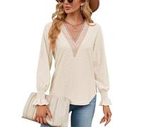 XFSRG Camicia Donna Maglietta Manica Lunga Scollo V Elegante Sexy Camicetta Moda Casual T Shirt Basic Streetwear (Albicocca/M)