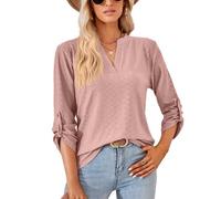 XFSRG Camicia Donna Tunica Scollo V Maniche Lunghe Top Maglia Taglie Forti Magliette Elegant Casual Blusa (Rosa/L)