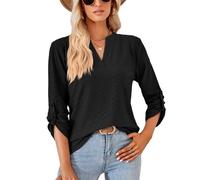 XFSRG Camicia Donna Tunica Scollo V Maniche Lunghe Top Maglia Taglie Forti Magliette Elegant Casual Blusa (Nero/L)