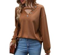 XFSRG Camicie Casual da Donna T-Shirt a Manica Lunga Camicetta Camicia da Lavoro Ufficio Top Casual Camicia Running Outdoor Tops Maglia Palestra da Donna Manica Lunga (Bronzo L)