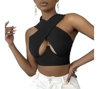 XFSRG Canotta da donna sexy crop tank top canotta senza maniche taglio criss cross top corto chic ed elegante estate sexy casual top, Nero , L
