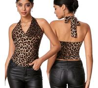 XFSRG Canotte da Donna Taglio Estivo Canotte Senza Maniche Sexy Leopardato Y2K T Shirt con Collo a V Vest Vacanza Clubwear（M）