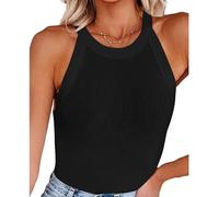 XFSRG Canotte Donna Estive Tank Top Canotta Elegante Halter Neck Maglietta Cotone Costine Abbigliamento T Shirt Estiva Canottiera Magliette Senza Maniche Casual