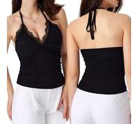 XFSRG Canottiera da Donna Sexy in Pizzo Scollo a V Sexy Dimagrante Senza Schiena Senza Pancia Crop Top Donna Estiva Canottiera Casual Aderente Camisole