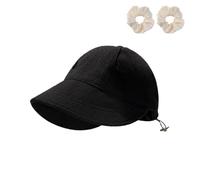 XFSRG Cappello Estivo Donna Protezione Solare con 2 Elastici Abbinati Cappello da Sole Pieghevole per Spiaggia e Outdoor (Nero)