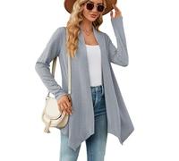 XFSRG Cardigan Donna Lungo Elegante Casual Leggero Maniche Lungo Cappotto Coprispalle Cardigan Ampio con Risvolto Manica (Blu-Grigio/M)