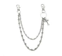 XFSRG Catena da Jeans Vintage con Doppia Catenella e Croce Pendente Metallo Argento Inciso, Perfetta come Portachiavi o Accessorio da Cintura per Look Punk e Street