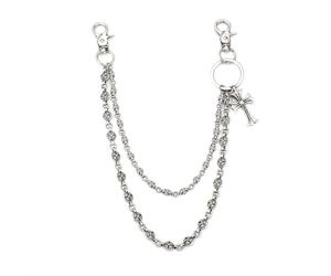 XFSRG Catena da Jeans Vintage con Doppia Catenella e Croce Pendente Metallo Argento Inciso, Perfetta come Portachiavi o Accessorio da Cintura per Look Punk e Street