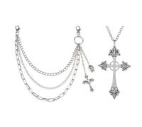 XFSRG Catena per Pantaloni in Acciaio Inossidabile con Croce Teschio Hip Hop Jeans Catena Uomo Donna con Collana Croce Accessorio Moda Punk per Jeans e Abbigliamento (Argento A)