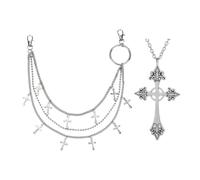 XFSRG Catena per Pantaloni in Acciaio Inossidabile con Croce Teschio Hip Hop Jeans Catena Uomo Donna con Collana Croce Accessorio Moda Punk per Jeans e Abbigliamento (Argento B)