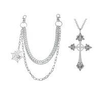 XFSRG Catena per Pantaloni in Acciaio Inossidabile con Croce Teschio Hip Hop Jeans Catena Uomo Donna con Collana Croce Accessorio Moda Punk per Jeans e Abbigliamento (Argento C)