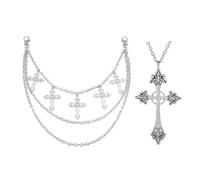 XFSRG Catena per Pantaloni Uomo Donna in Acciaio con Croci Catena Pantaloni con Collana Croce Accessorio Moda Stile Gotico e Rock per Jeans Pantaloni Giacche (Argento A)