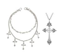 XFSRG Catena per Pantaloni Uomo Donna in Acciaio con Croci Catena Pantaloni con Collana Croce Accessorio Moda Stile Gotico e Rock per Jeans Pantaloni Giacche (Argento D)