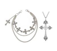 XFSRG Catena per Pantaloni Uomo Donna in Acciaio con Croci Catena Pantaloni con Collana Croce Accessorio Moda Stile Gotico e Rock per Jeans Pantaloni Giacche (Argento C)