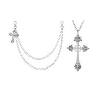 XFSRG Catena per Pantaloni Uomo Donna in Acciaio con Croci Catena Pantaloni con Collana Croce Accessorio Moda Stile Gotico e Rock per Jeans Pantaloni Giacche (Argento B)