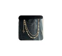 XFSRG Catena Per Pantaloni Uomo Moda Punk Con Rivetti In Acciaio E Perle Colorate Accessorio Elegante Per Jeans E Portafoglio (Oro B)