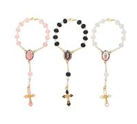 XFSRG Catena Rosario Santa Maria 3 Pezzi Specchietto Retrovisore Auto Rosario Perline con Croce Cristiano Ciondolo Cattolico Bracciali Gioielli Religiosi per Donna Uomo