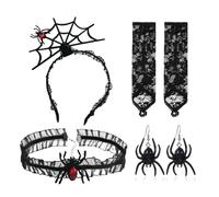XFSRG Cerchietto di Halloween Donna con Fasce di Ragnatela Orecchini Collana Guanti in Pizzo da Donna Set di Copricapo per Halloween Festa in Maschera Carnevale Cosplay (A)