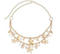XFSRG Cintura Boho da Spiaggia con Conchiglie Catena a Strati Regolabile con Ciondoli Stella Marina Perle e Conchiglia Accessorio Estivo Leggero per Vita e Fianchi