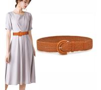 XFSRG Cintura Donna Bohemien Vintage in Rattan Cintura Intrecciata Vita Alta Larga con Fibbia Semicircolare Elastica per Abiti Camicie e Jeans (Cammello)