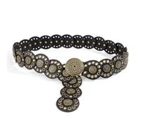 XFSRG Cintura Donna Vintage Boho a Larga Cava Regolabile Fuori Rotonda in Pelle Occidentale Cintura per Pantaloni Jeans Abiti(Marrone-nero/115cm)