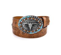 XFSRG Cintura Gioiello Donna con Fibbia Decorata in Stile Western Cinture Donna Eleganti in Pelle Marrone con Dettagli Intarsiati Accessori Moda per Occasioni Speciali (120cm)