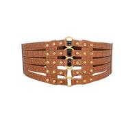 XFSRG Cintura Obi Donna Larga Rivetti Ritagliate in Pelle PU Corsetto Pirata Elastica Fusciacca Eleganti Moda Casual D'Epoca per Abiti Vestito Festa Maglione Camicia(Oro)