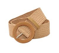 XFSRG Cinture Donna Eleganti in Paglia Intrecciata con Fibbia Rotonda Accessori Moda per Donna Perfetta per Abiti Estivi e Casual (Khaki)