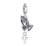 XFSRG Ciondoli Eleganti in Argento Sterling con Croce e Angioletti per Collane e Braccialetti Ideale per Comunione e Occasioni Speciali (Mani In Preghiera)