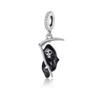 XFSRG Ciondolo Charm per Braccialetti Collane Halloween Pendente DIY con Perline Mietitore in Rame con Lama Argentata e Anello di Cristallo Bianco Ideale per Gioielli e Portachiavi