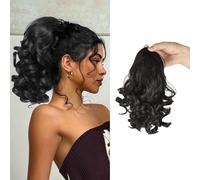 XFSRG Coda Capelli Donna 23 cm Extension Posticci Ricci Mossi Sintetici Coda di Cavallo Finta Naturale con Coulisse per Acconciature Eleganti o Quotidiane (Nero)