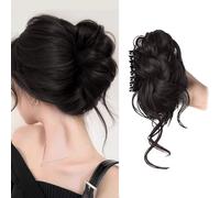 XFSRG Coda Capelli Extension con Clip ad Artiglio Sintetici Posticci Disordinato Ricci Ondulati Naturale Chignon Facile per Donne Ragazze(Marrone-nero)