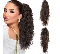 XFSRG Coda Capelli Extension con Pinza Lunga Ondulati Ricci Posticci Naturale Sintetici Coda Cavallo Extension Posticci per Donna 45 cm（Marrone）