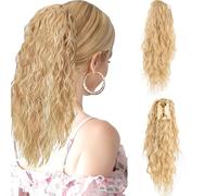 XFSRG Coda Capelli Extension con Pinza Lunga Ondulati Ricci Posticci Naturale Sintetici Coda Cavallo Extension Posticci per Donna 45 cm(Oro)