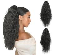 XFSRG Coda Capelli Extension con Pinza Lunga Ondulati Ricci Posticci Naturale Sintetici Coda Cavallo Extension Posticci per Donna 45 cm(Nero)