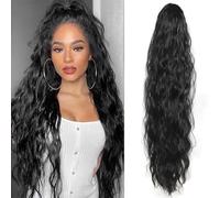 XFSRG Coda Finta Capelli Ondulati Lunghe Coda Capelli Extension Ondulata Sintetica con Coulisse Capelli Coda Posticci Ricci Ondulati per Donna（Nero/76CM）