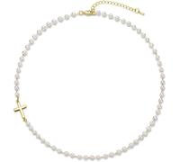 XFSRG Collana Donna Elegante con Perle e Croce in Oro Collana Donna per Occasioni Speciali e Regalo Compleanno