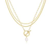 XFSRG Collana Donna Multistrato Catena a Strati Ciondolo Perla Collane Oro Sovrapposte Regolabile Eleganti Stile Accessori Gioielli per Donne Ragazze