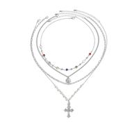 XFSRG Collana Donna Multistrato con Ciondolo a Croce Gioielli Eleganti e alla Moda per Ogni Occasione(Argento)